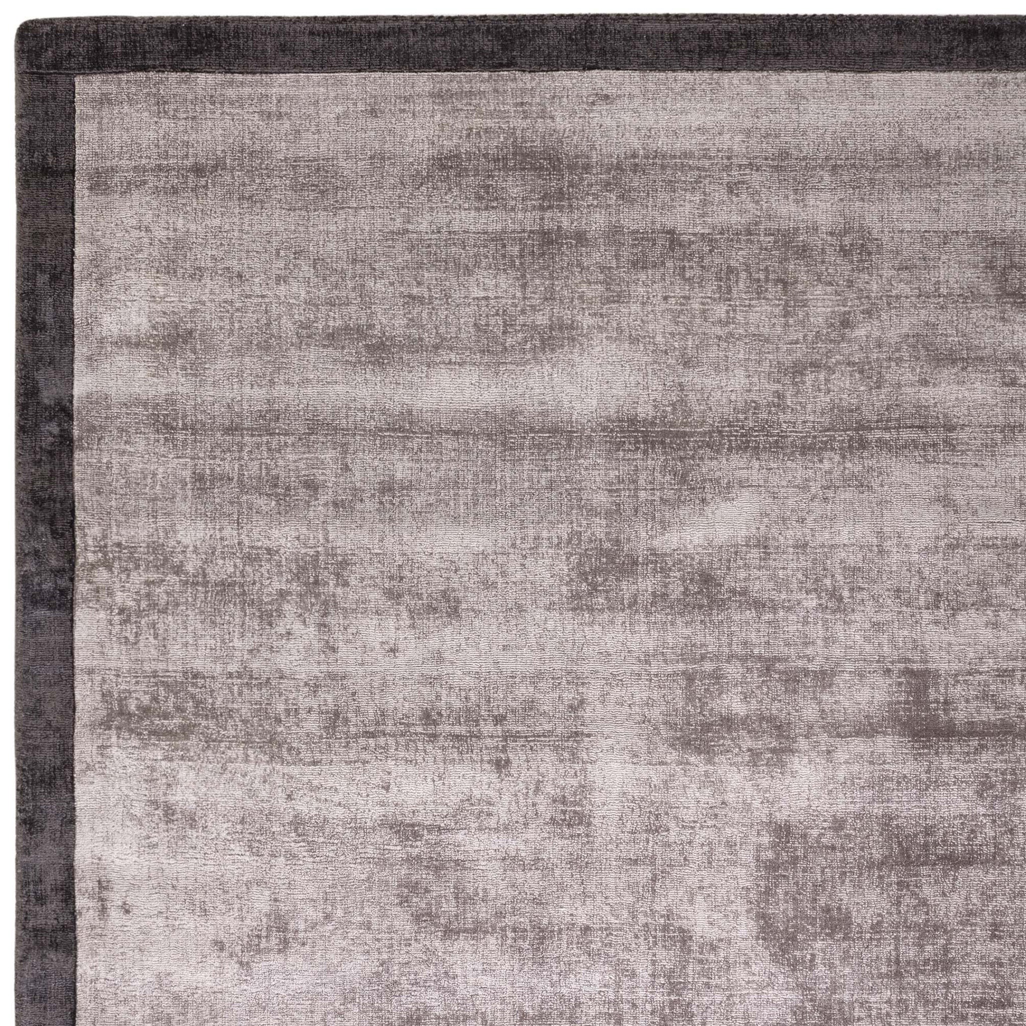 Hand Woven Viscose Rug with Border in Charcoal and Moleskin